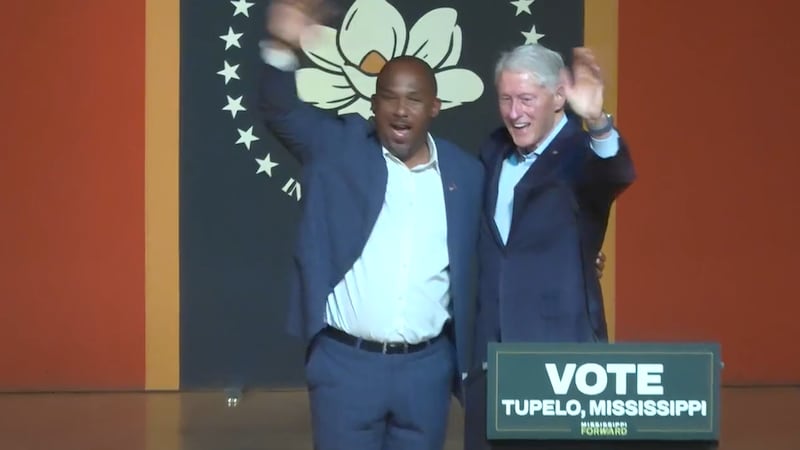 Scott Colom and former President Bill Clinton at the Link Centre in Tupelo, Miss.