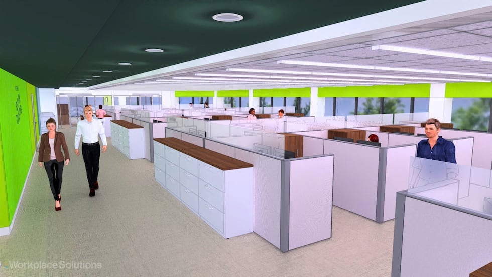 Renderings of Huntington Bank's regional headquarters in downtown Tupelo, Mississippi.